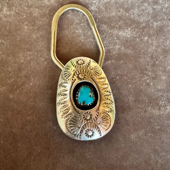 Sterling/Turquoise Key Ring - Picture 1 of 7